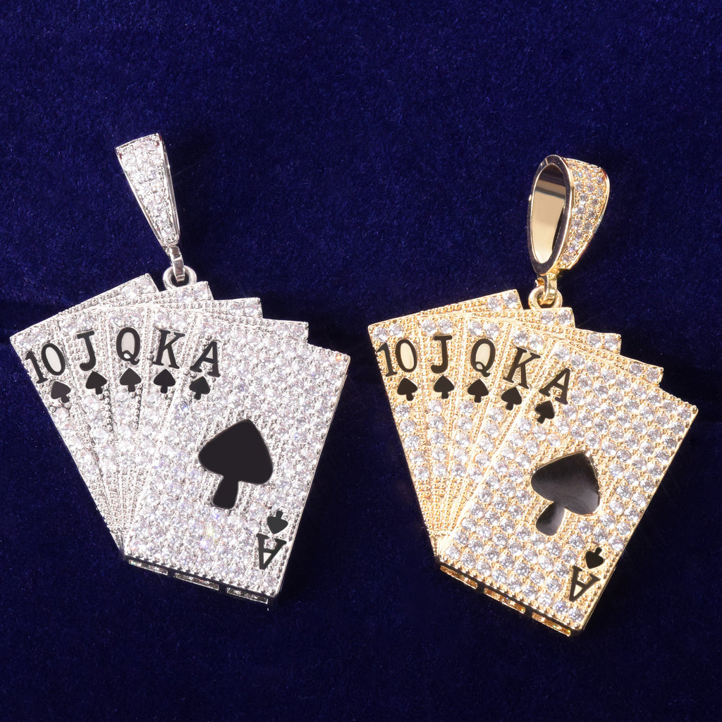 Poker Card Pendant Necklace Cubic Zircon Men&#39;s Hip Hop Rock Jewelry