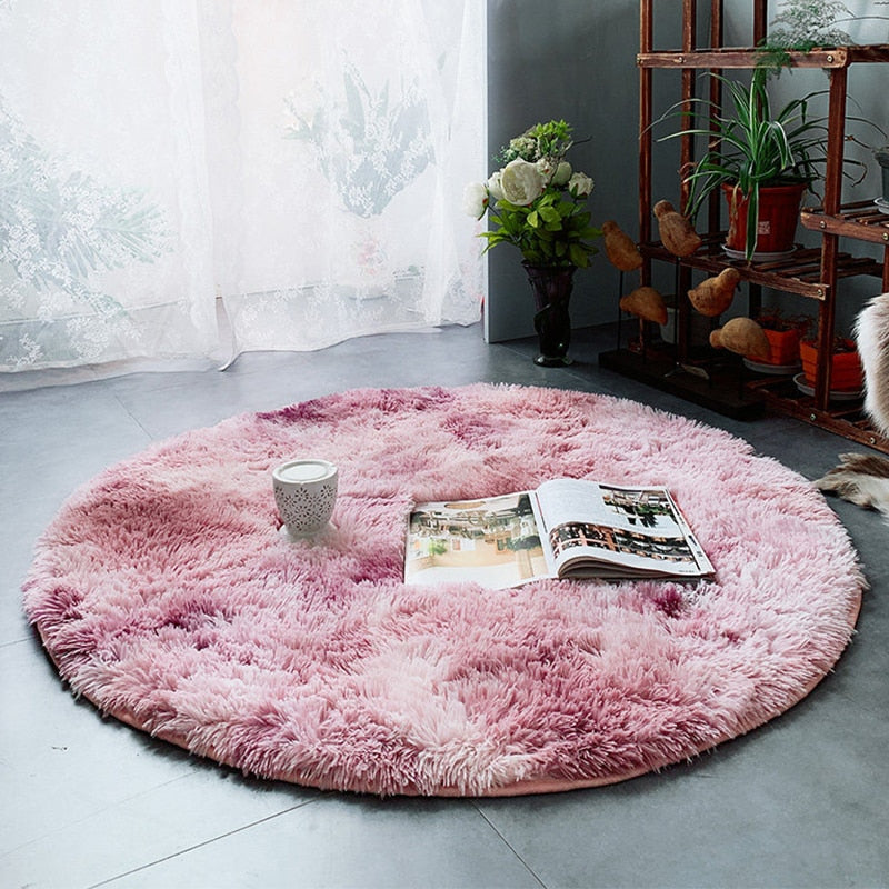 Fluffy Carpet for Living Room Soft Kid Room Round Mat Carpet Anti-slip Floor Mat Home Decor Plush Thick Tie Dyeing Rug Carpet