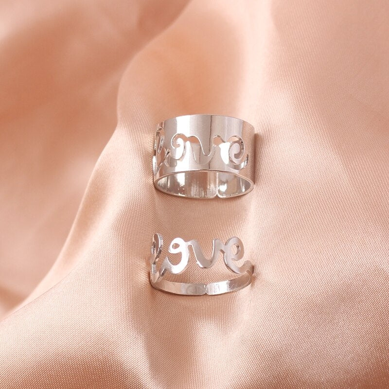 Rock Hiphop Chain Anel Multi-layer Adjustable Open Finger Rings Set for Women Men Lover Couple Butterfly Party Gift Jewelry