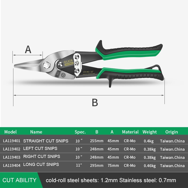 LAOA Iron Sheet Steel Shearing Multi-functional Tin Snips Straight Shears Bent Blade Cutter Household Hand Cutting Tool Scissors