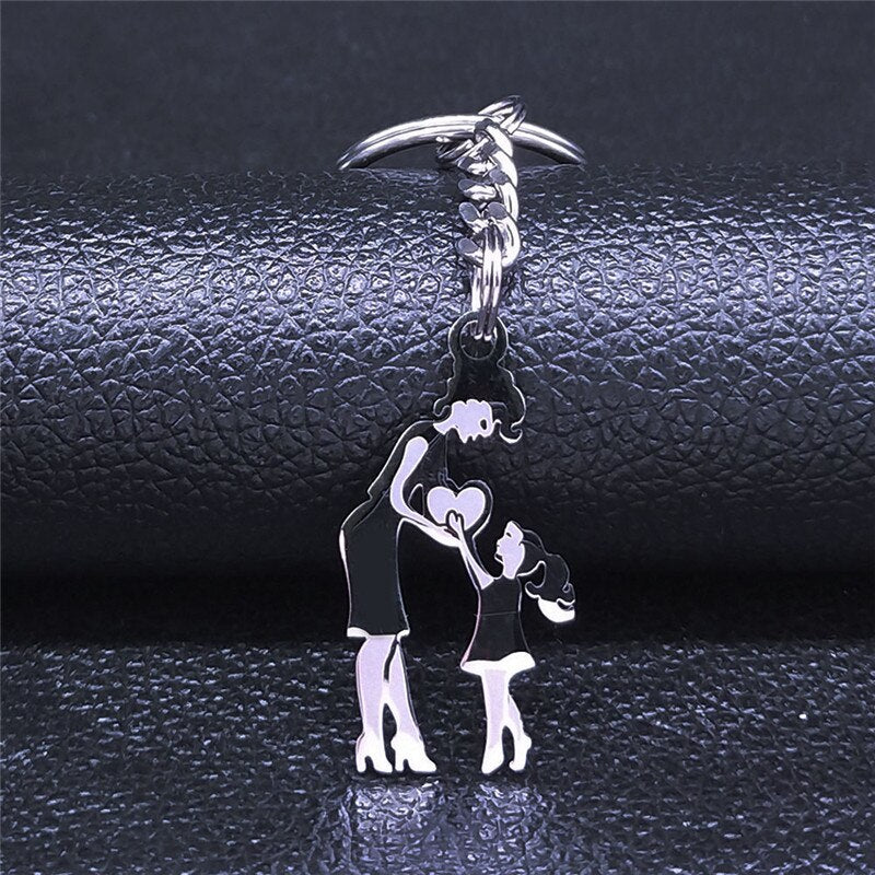 Mom Daughter Love Stainless Steel Key Chain for Women Silver Color Mum Keychains Jewelry llaveros Mother&#39;s Day Gift N537S01