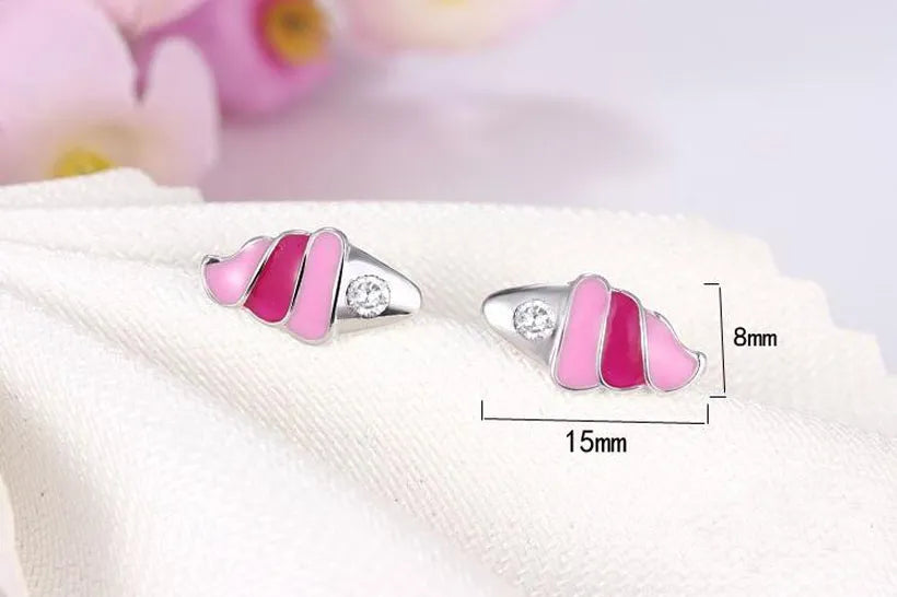 Children 925 Sterling Silver Pink Enamel Cute Ice Cream Small Stud Earring For Baby Kids Girls Cute Party Earring Korea Jewelry