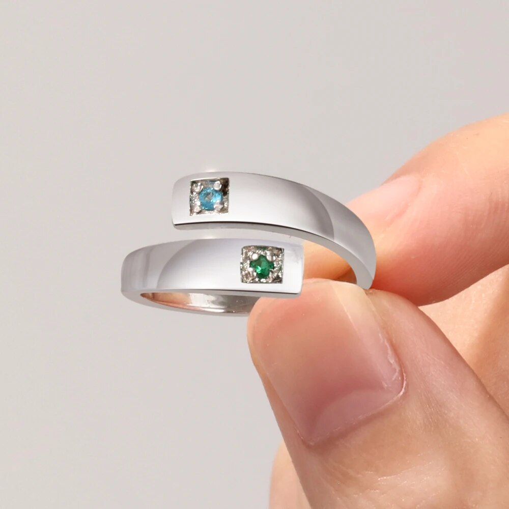 Personalized Women Rings with Birthstone Custom 2 Names Engraved Adjustable Promise Rings for Couples Jewelry(JewelOra RI103934)