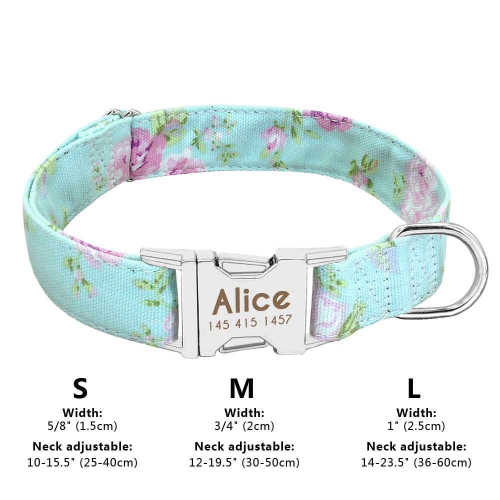 Personalized Dog Collar Nylon Print Dog Collars Customized Puppy Pet Collar Engraved Name ID for Small Medium Large Big Dogs Pug