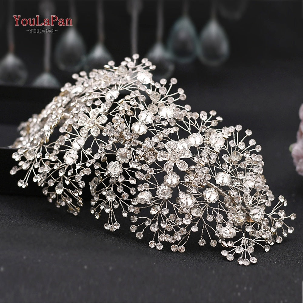 YouLaPan HP240 Golden Bride Hair Accessories Crystal Headband Woman Wedding Hair Jewelry Rhinestone Bridal Tiara and Headdress