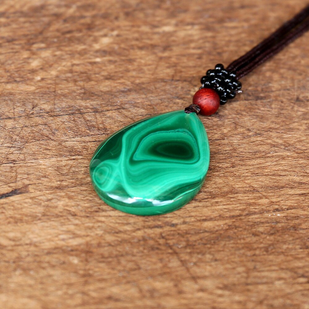 Malachite Water Drop Pendant Necklace Natural Stone Yoga Macrame Energy Necklace Women Men Fashion Jewelry Accessories