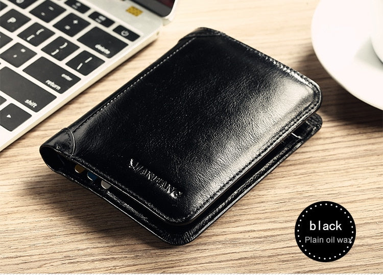 Manbang Men's Wallets RFID Genuine Leather Trifold Wallets For Men with ID Window and Credit Card Holder