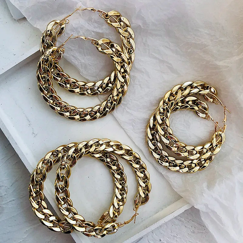 FLASHBUY Trendy Big Alloy Hoop Earrings for women Gold Color Circle Round Hoop Eearrings Fashion Jewelry