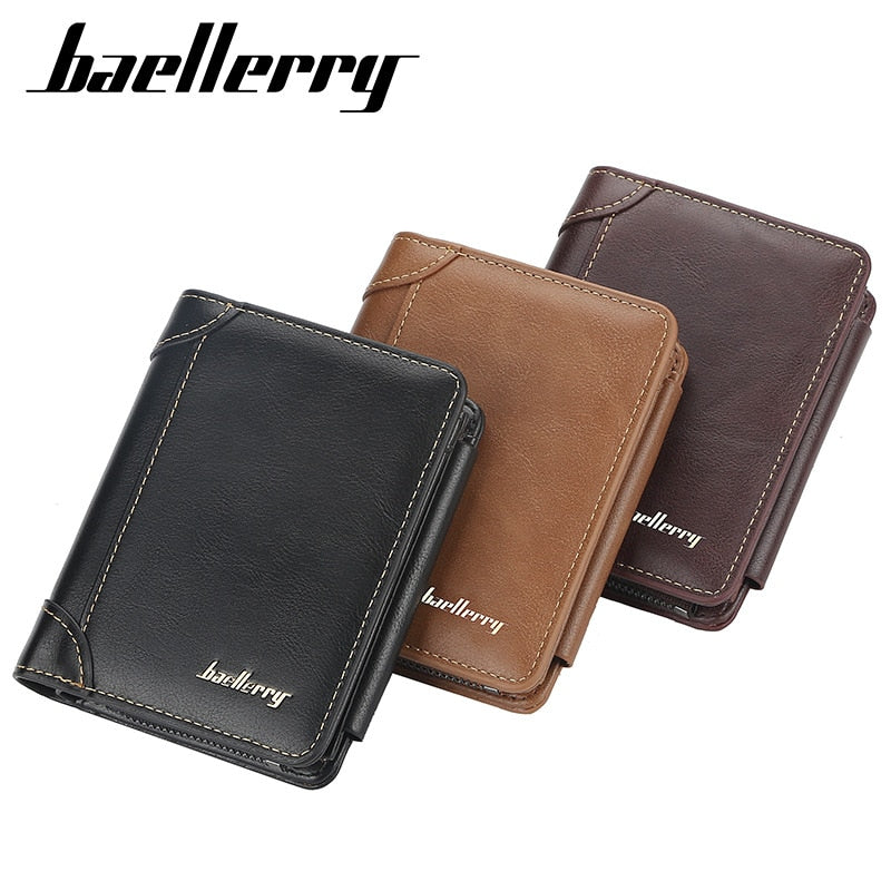 New Leather Men Wallets High Quality. Zipper Short Desigh, Card Holder Male Purse. Vintage Coin Holder Men Wallets.