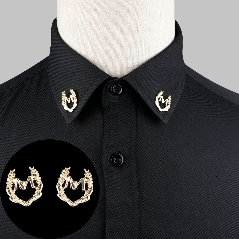 1 Pair Trendy Suit Shirt Collar Pin Tree Leaf Dragon Leopard Hollowed Triangle Crown Brooches For Men Women Daily Wear Accessory