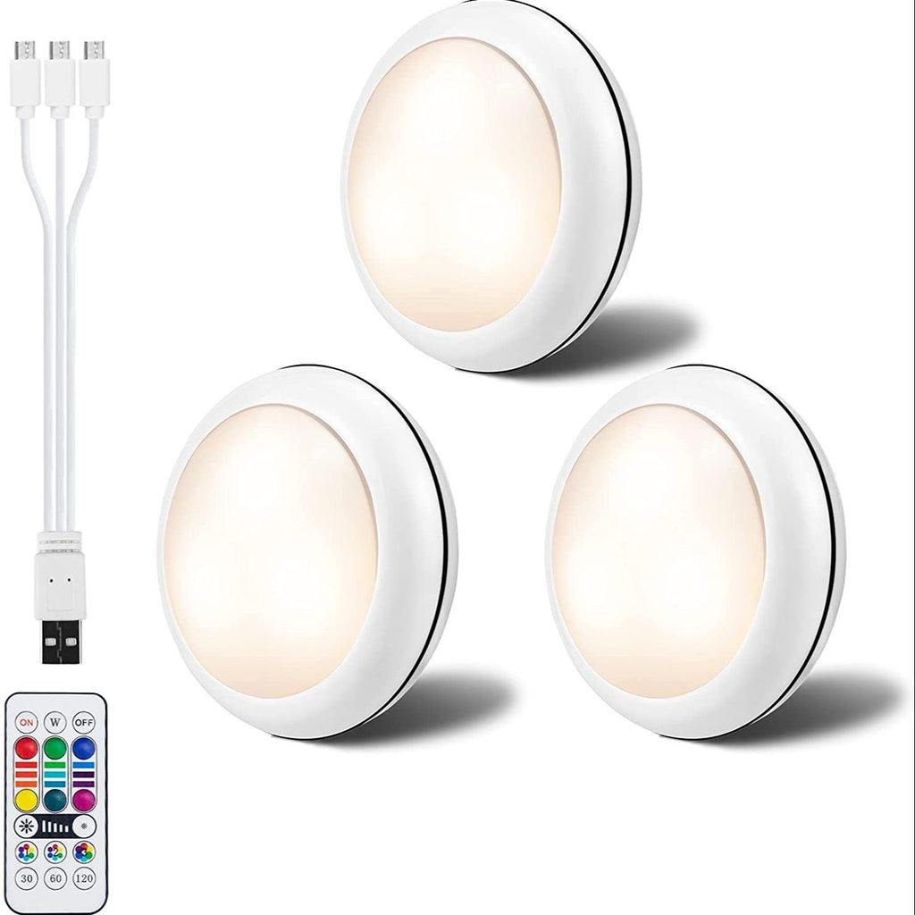 USB Rechangeable RGBW LED Cabinet Light Puck Light 16 Colors Remote Under Shelf Kitchen Counter Lighting Night Lamp