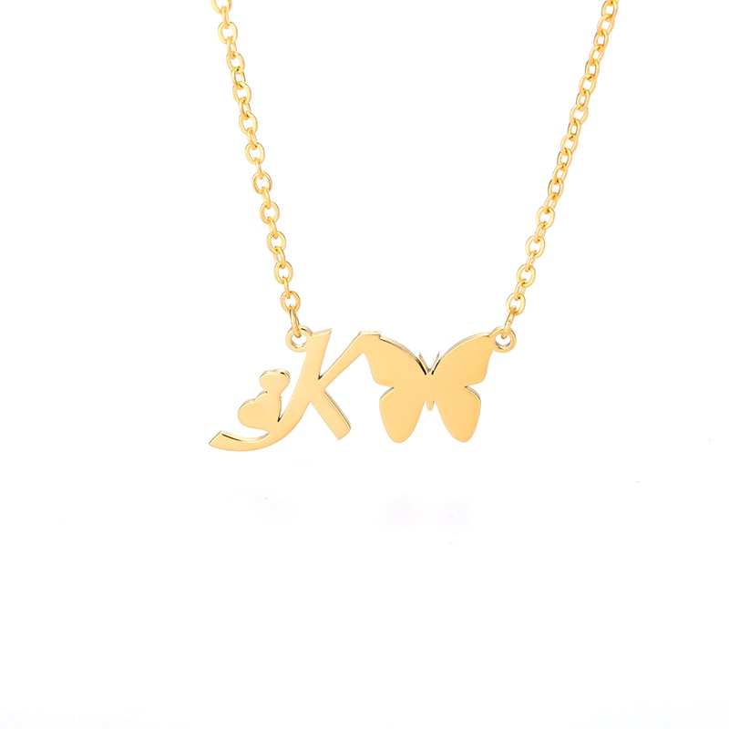 Butterfly Initial Necklace For Women Stainless Steel Gold Color A-Z Letter Necklace Pendant Bijoux Femme 2020 Boho Jewelry Gift