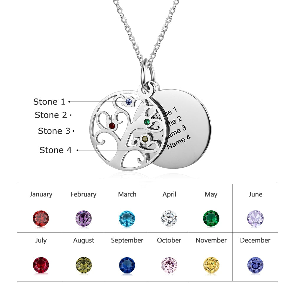 JewelOra Personalized Filigree Family Tree Pendant Necklace with Birthstones Women Custom Name Engraved Tree of Life Necklaces