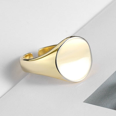 HUANZHI 2020 Gold Color Silver Color Metal Minimalist Glossy Wide Open Rings Geometric Finger Rings for Women Men Jewelry