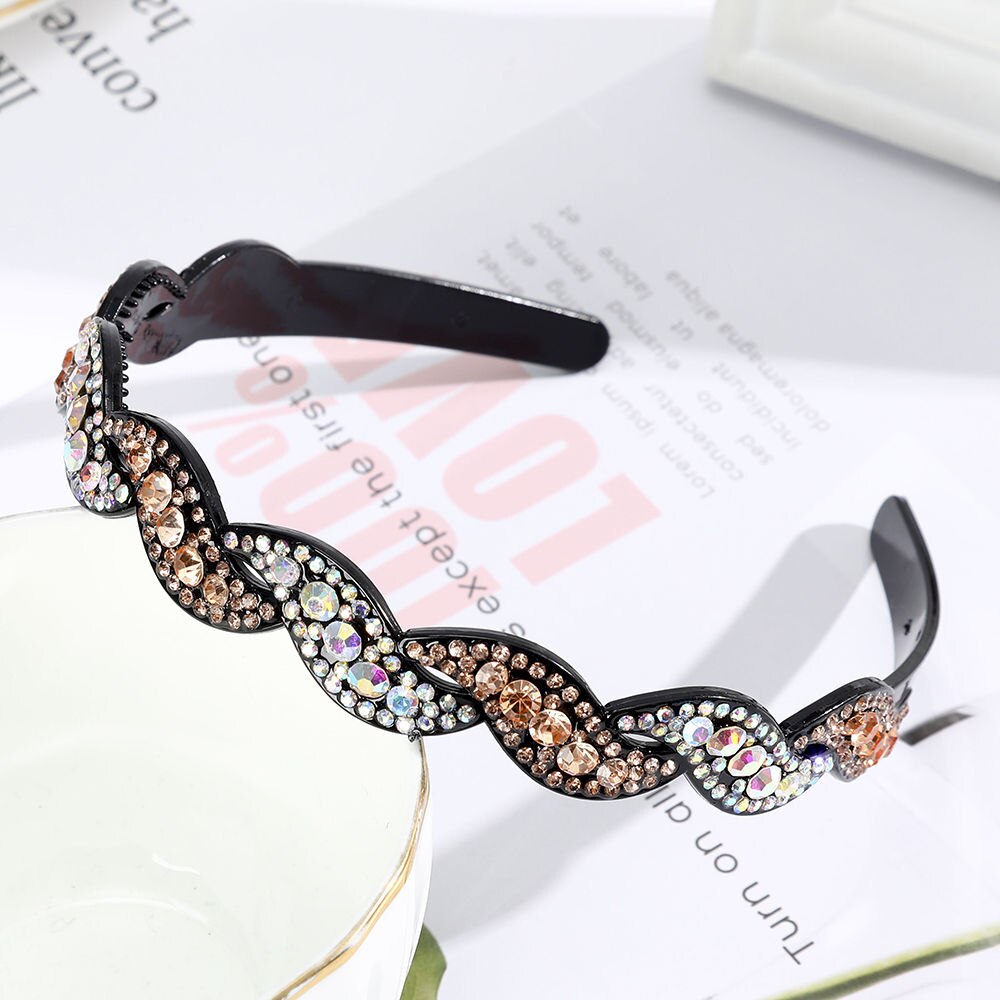 AWAYTR Hairbands Non-slip Bezel Colorful Rhinestone Flower Water Ripple Hair Hoop Headband for Women Hair Band Hair Accessories