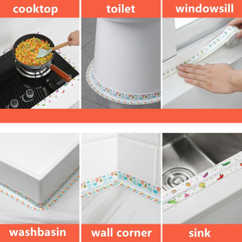 3.2M Kitchen Sink Waterproof Sticker Anti-mold Sealing Strip Tape Wall Bathroom Countertop Toilet Gap Self-adhesive Seam Sticker