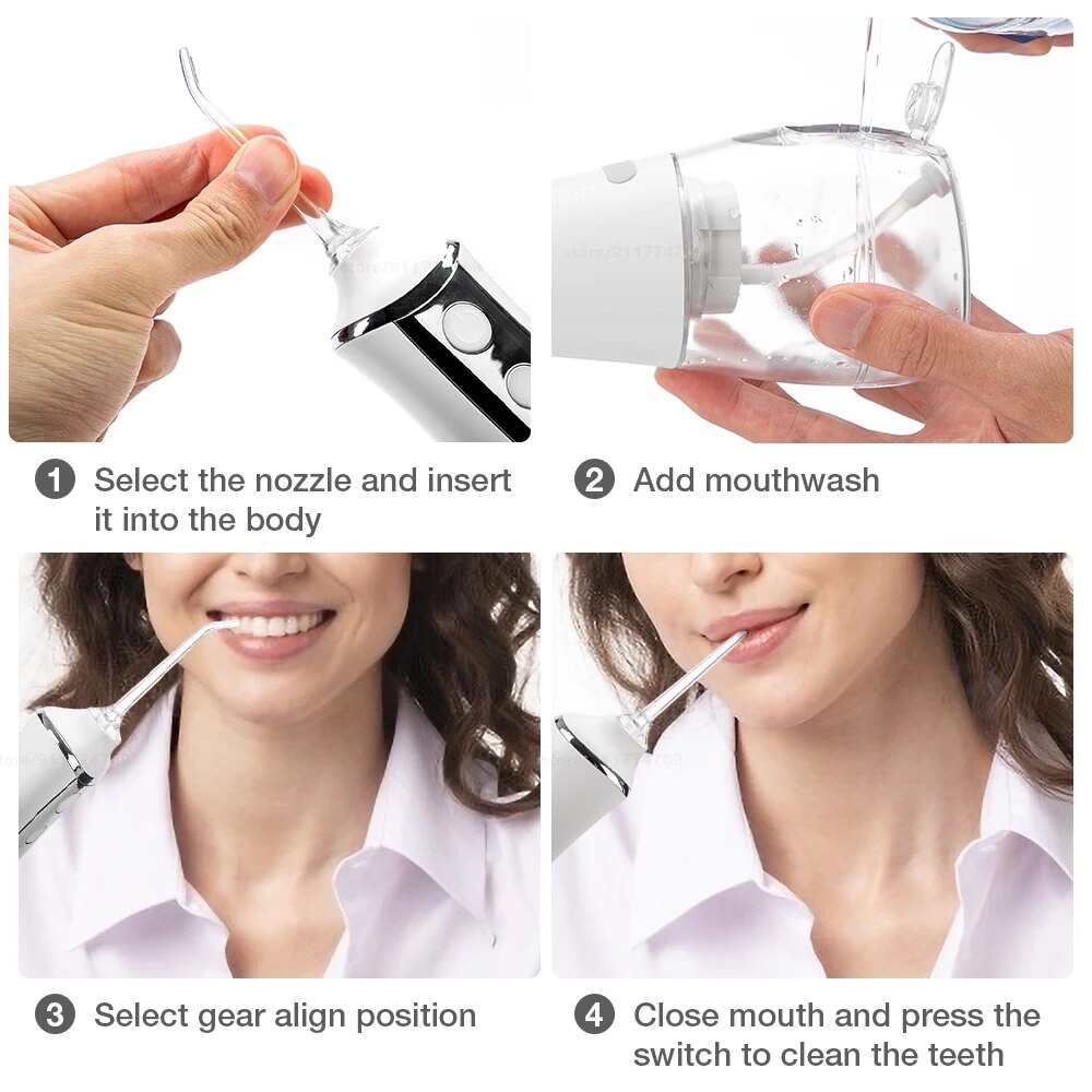 Oral Irrigator Dental Water Flosser 3 Modes Teeth Cleaner Water Jet 300ml Big Water Tank 5 Nozzles Oral Hygiene Cleaning Machine