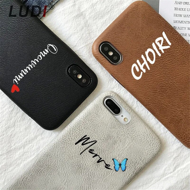 Custom Name  Logo Photo on Cases for Iphone 11 Pro Max Case Luxury Leather PU Soft Cover 12 Phone XSMax XR X 6 7 8Plus Retro