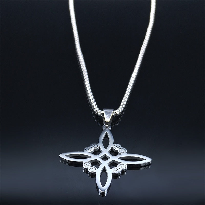 Witchcraft Stainless Steel Witch Knot Pendant Necklace for Women Man Silver Color Wicca Chain Necklaces Jewelry nudo de bruja