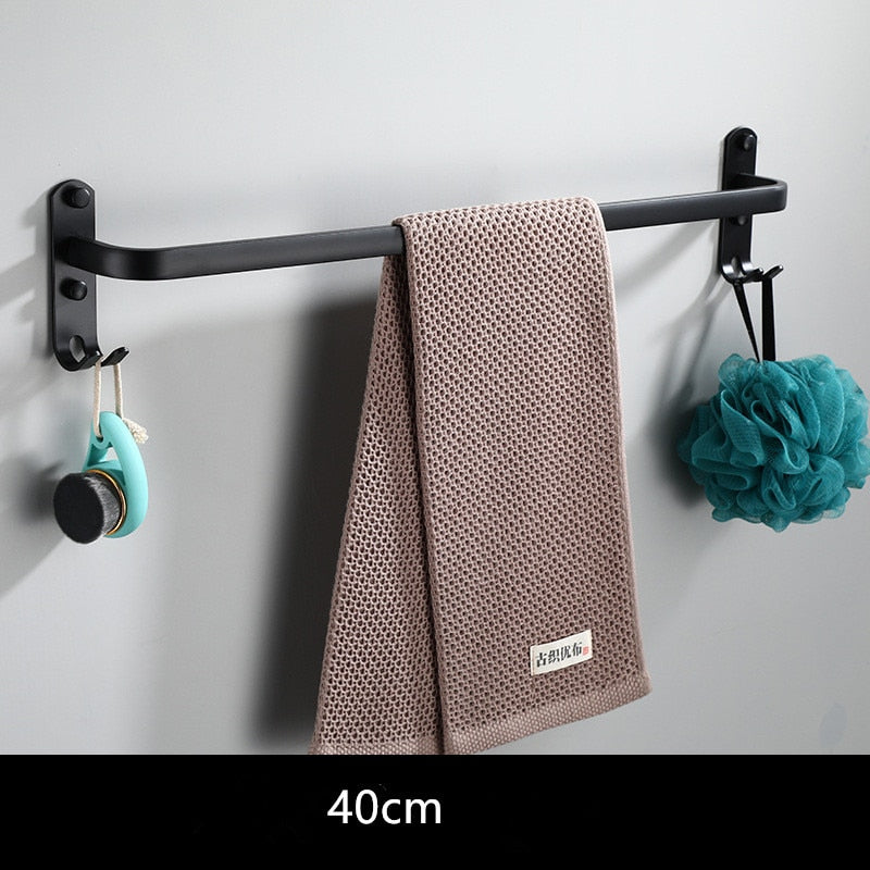 Tuqiu Towel Hanger Wall Mounted 30-50 CM Towel Rack Bathroom Towel Bars Aluminum Black Towel Bar Rail White Towel Holder