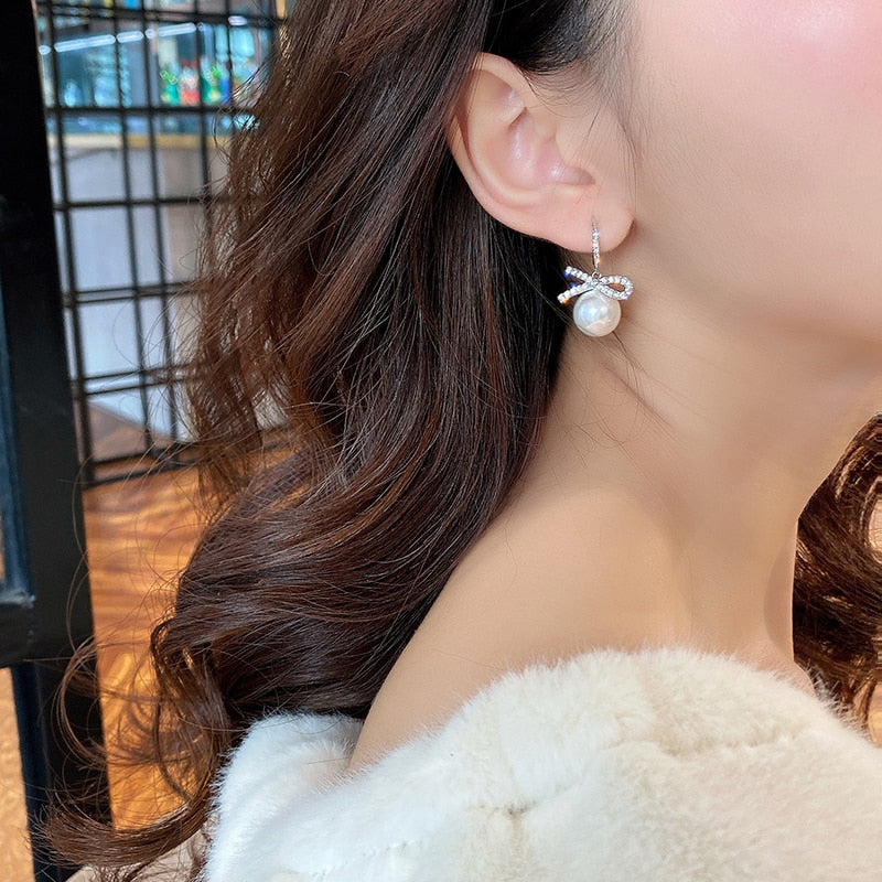 Noble lady elegant pearl earrings female personality fashion earrings party evening dress sexy crystal earrings earrings