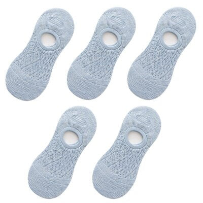 5 Pairs/Set Women Silicone non-slip invisible Socks Summer Solid Color Mesh Ankle Boat Socks Female Cotton Slipper No show Socks