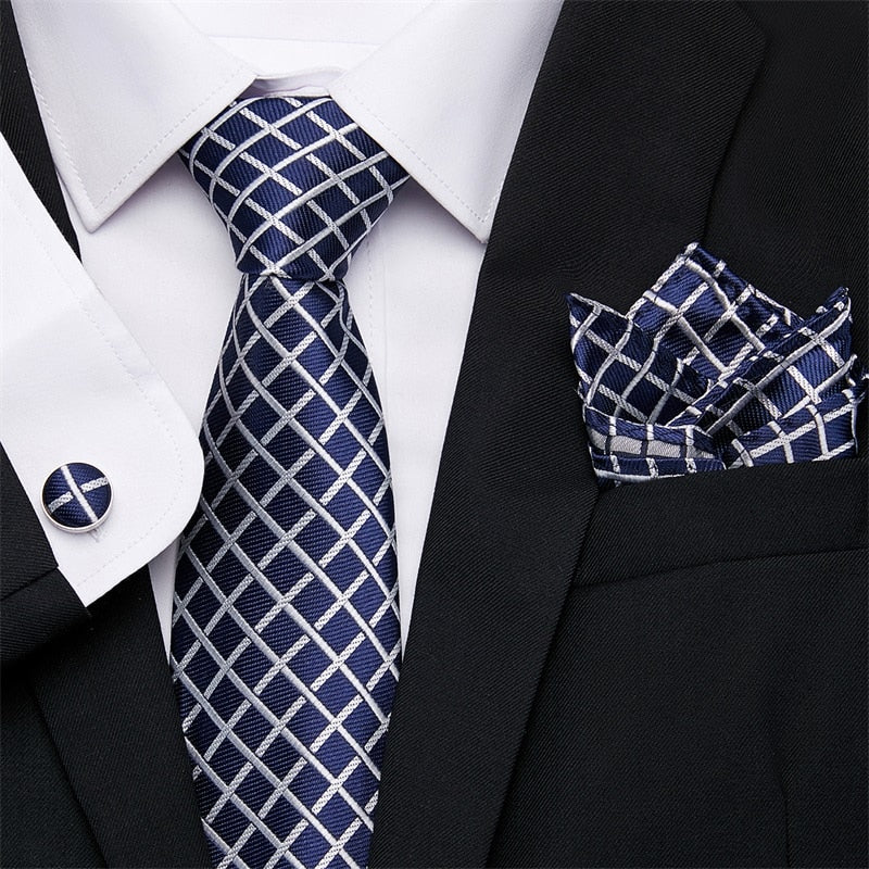 Fashion Business Silver Plaid Silk Men's Tie NeckTie 7.5cm Ties for Men Formal Luxury Wedding Quality Gravata group tie