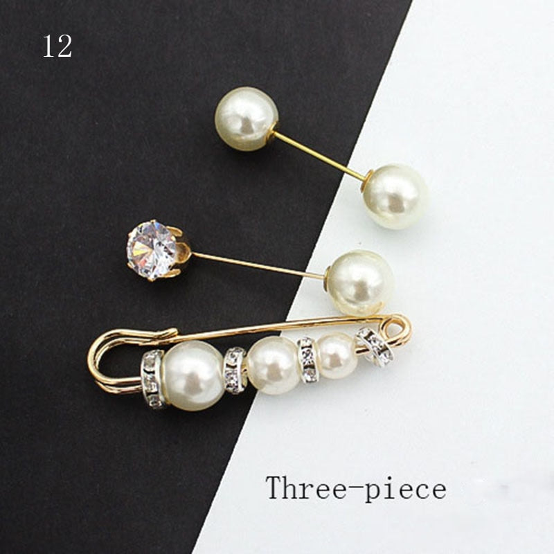 10 Pieces Button Brooch Set Imitation Pearl Rhinestones Pin Coat Clothes Accessories Gift Prevent Exposure Different Design Brooches for Women such as Flower, Pearl, Ribbon