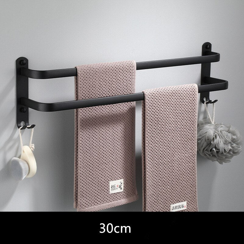 Tuqiu Towel Hanger Wall Mounted 30-50 CM Towel Rack Bathroom Towel Bars Aluminum Black Towel Bar Rail White Towel Holder