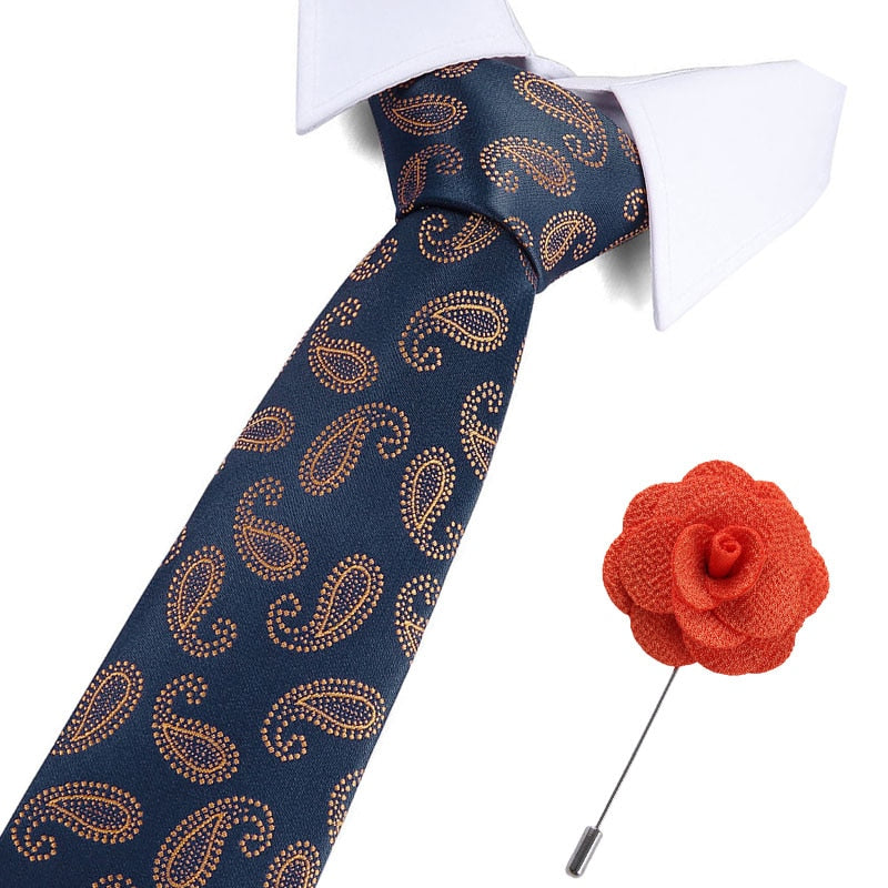 necktie set for men ties fashion jacquard Striped neck tie green wedding Business 7.5 cm Skinny tie &brooch set