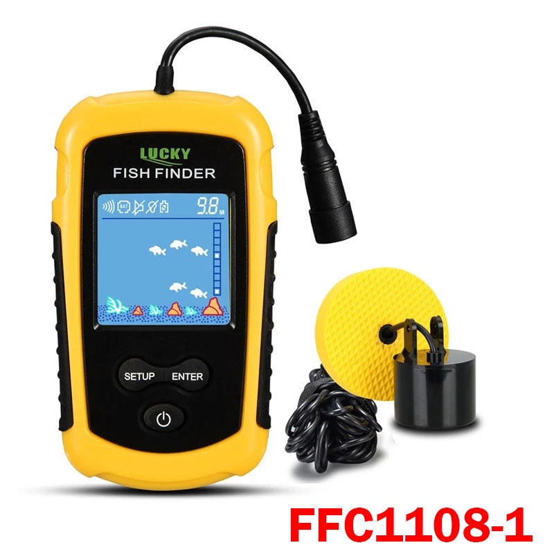 LUCKY Rechargeable Fish Finder FF1108-1CWLA Wireless Sonar Sensor Fishing Finder Color Display Max 45M Water Depth