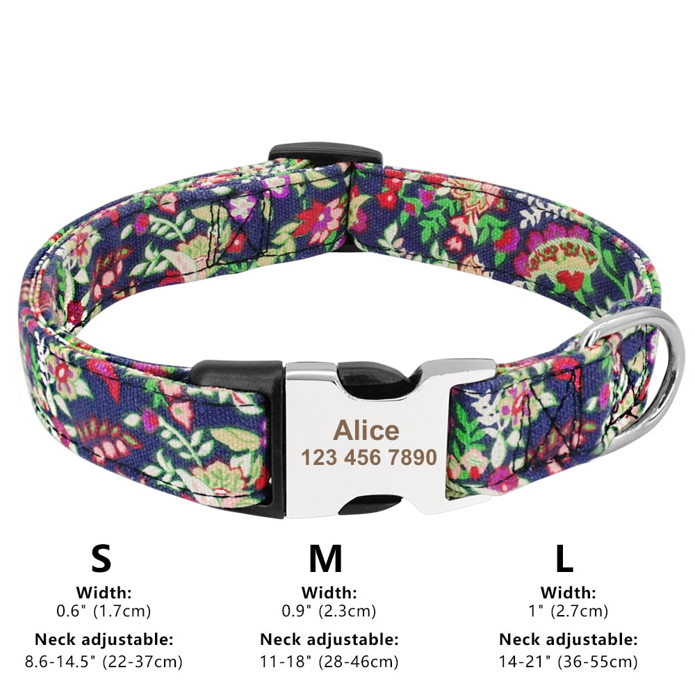 Personalized Dog Collar Nylon Print Dog Collars Customized Puppy Pet Collar Engraved Name ID for Small Medium Large Big Dogs Pug