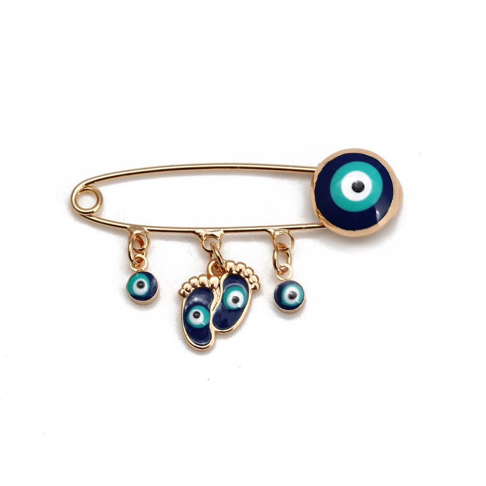 Lucky Eye Blue Turkish Evil Eye Brooch Pin for Women Men Dropping Oil Flower Crown Star Hamsa Hand Charm Fashion Jewelry BD52