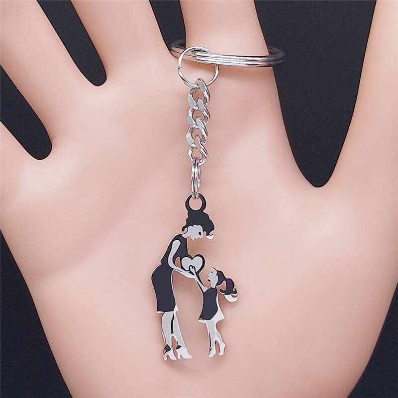 Mom Daughter Love Stainless Steel Key Chain for Women Silver Color Mum Keychains Jewelry llaveros Mother&#39;s Day Gift N537S01