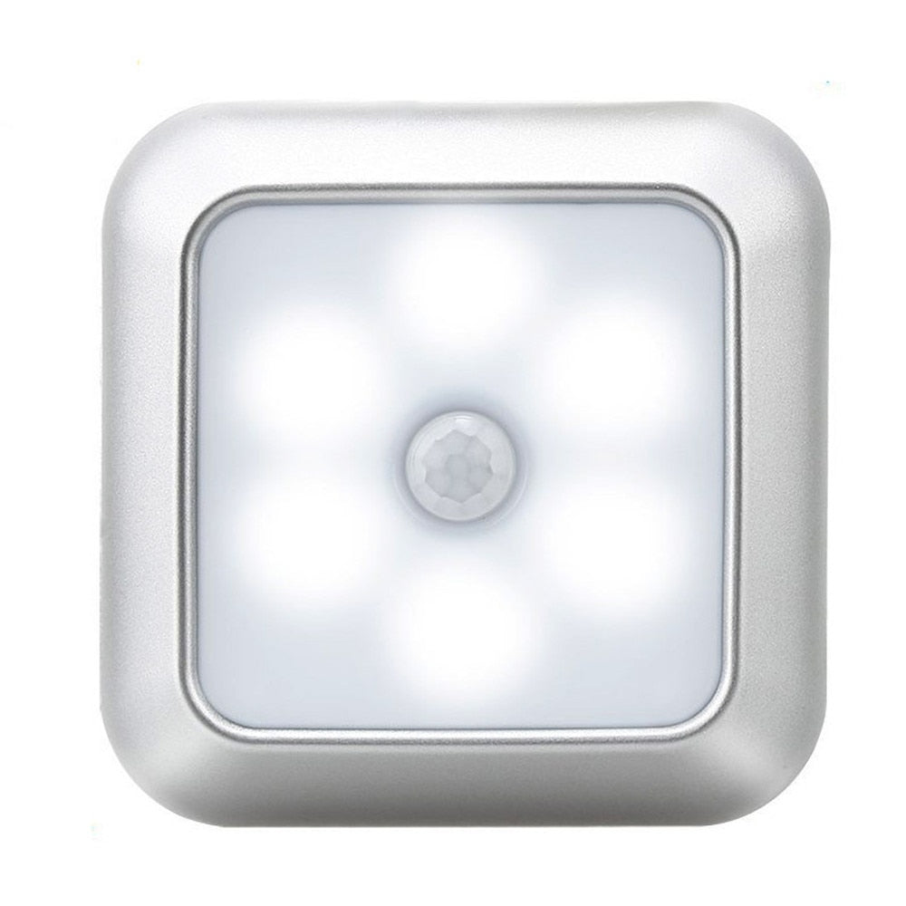 Battery Powered 6 LED Square Motion Sensor Night Lights PIR Induction Under Cabinet Light Closet Lamp Stairs Kitchen Bedroom