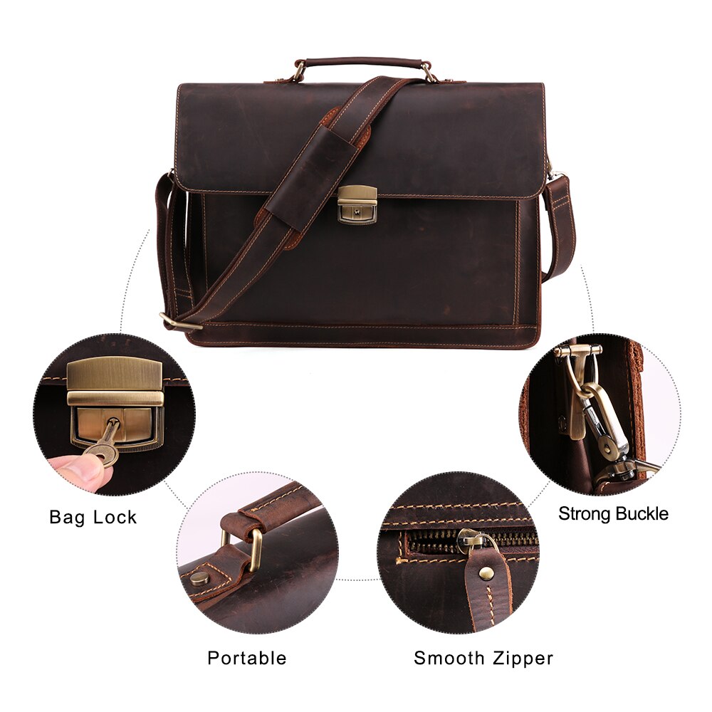 JOYIR Crazy Horse Genuine Leather Men&#39;s Briefcase Vintage Messenger Shoulder Bag Men&#39;s Business Laptop Handbag For Male 6393