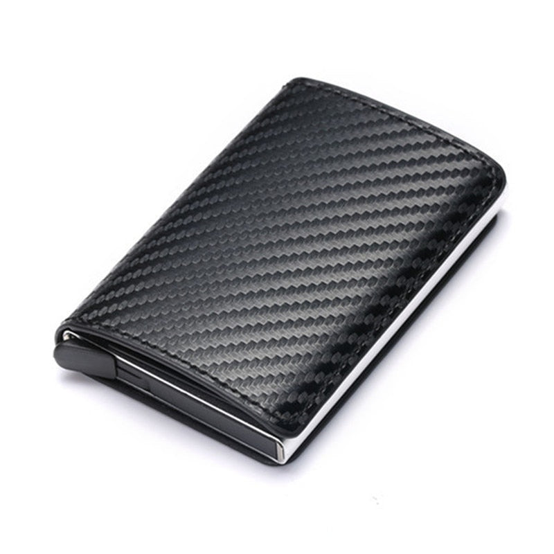 Customized Name Credit Card Holder Men Woman Smart Wallet RFID Cardholder Carbon Fiber Leather Wallet Money Clip Purse Card Case