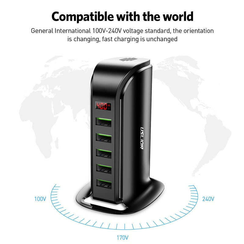 5 Port Multi USB Charger HUB LED Display USB Charging Station Dock Universal Mobile Phone Desktop Wall Home Chargers EU UK Plug