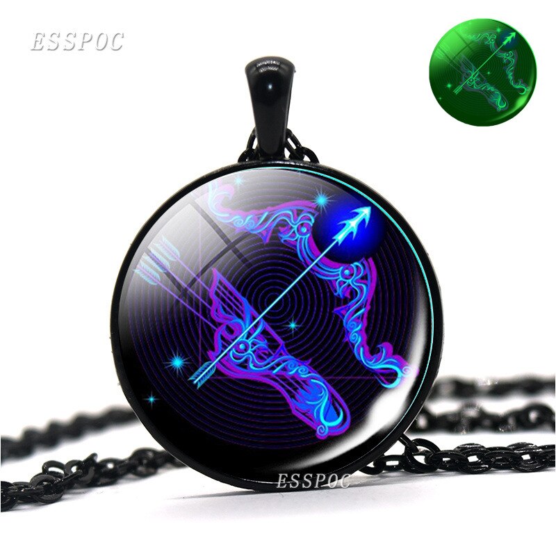 12 Constellations Zodiac Signs Luminous Glass Cabochon Necklace - Leo, Virgo, Cancer, Libra, Gemini, Pisces, Aries and More