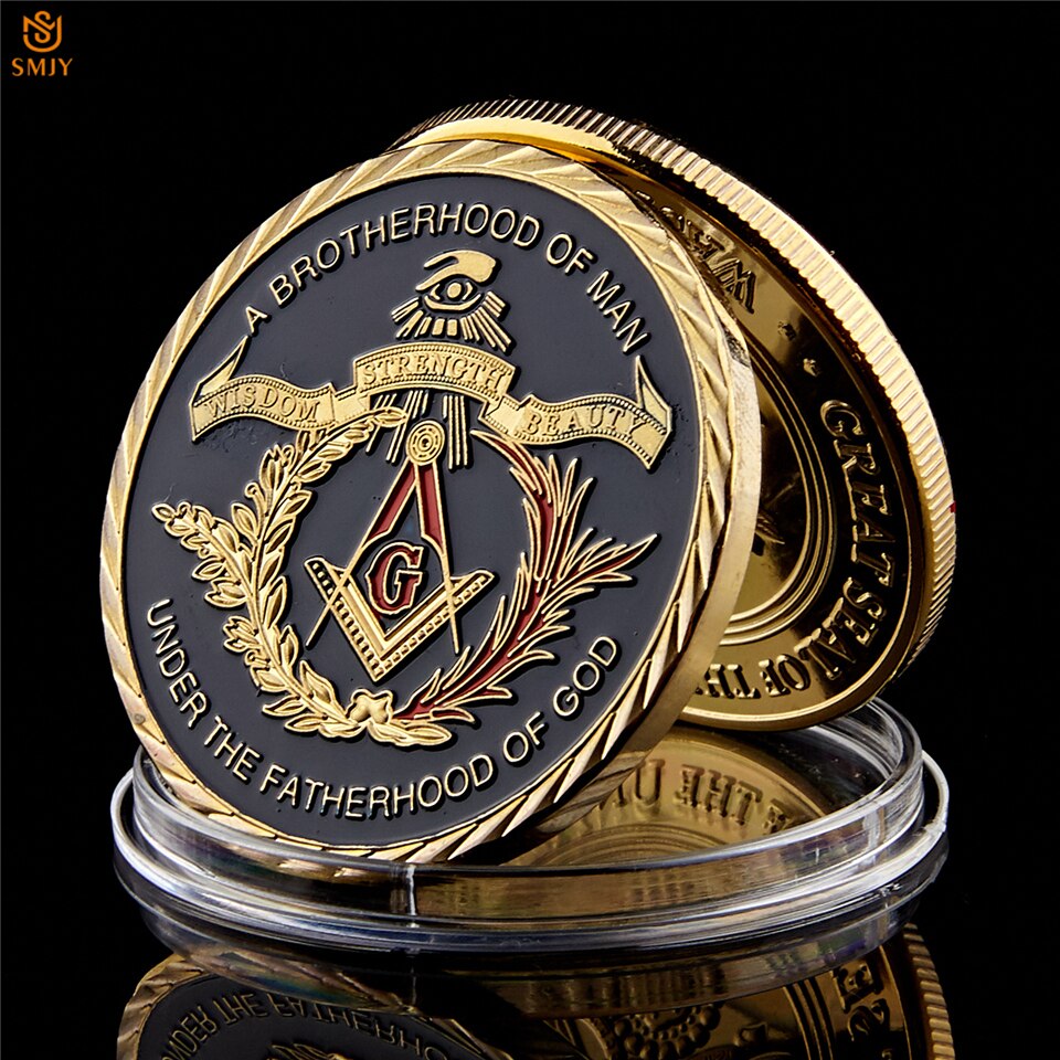 Euro Masonic Association Under A Brotherhood Of Man The Fatherhood Of God Gold Plated Token Challenge Commemorative Coin