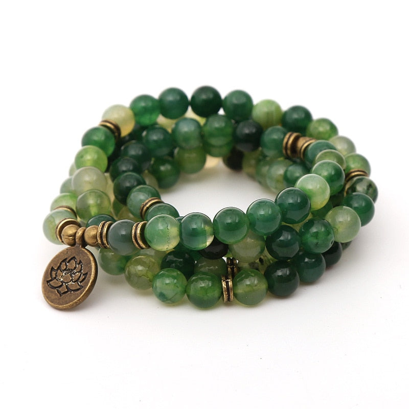108 Mala Bracelet &amp; Necklace for Women Men 8mm Onyx Stone Beads Lotus OM Buddha Yoga Prayer Multi-layer Winding Lucky Bracelet