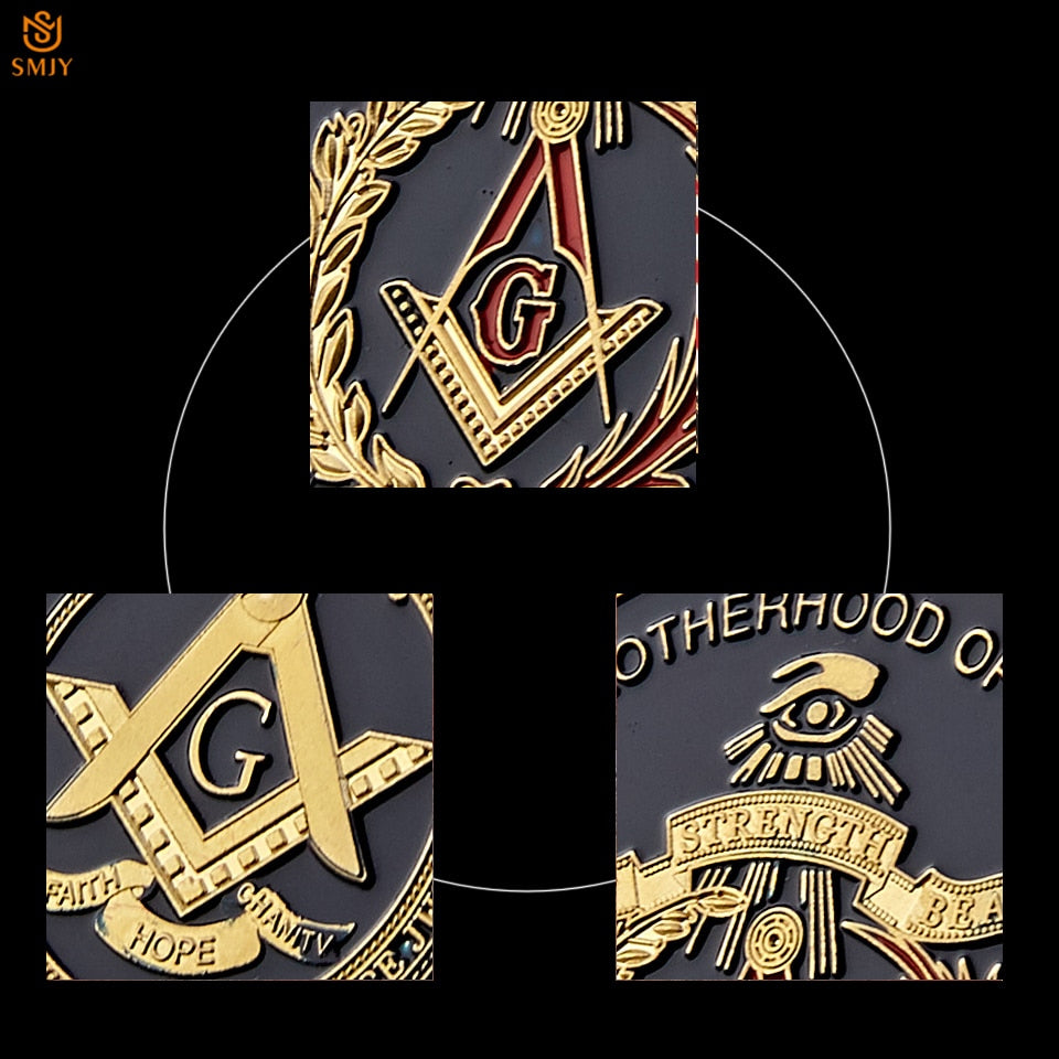 Euro Masonic Association Under A Brotherhood Of Man The Fatherhood Of God Gold Plated Token Challenge Commemorative Coin