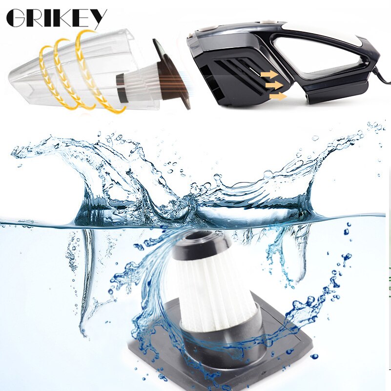 GRIKEY 2 in 1 12V Vacuum Cleaner Dry Wet 5000Pa Strong Power Car Vacuum Cleaner With LED   Lights Aspirador Coche