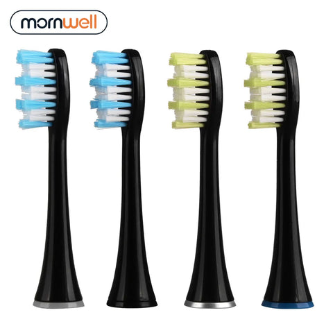 Mornwell 4pcs Black Standard Replacement Toothbrush Heads with Caps for Mornwell D01B Electric Toothbrush