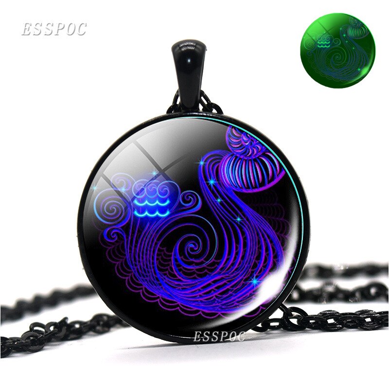 12 Constellations Zodiac Signs Luminous Glass Cabochon Necklace - Leo, Virgo, Cancer, Libra, Gemini, Pisces, Aries and More