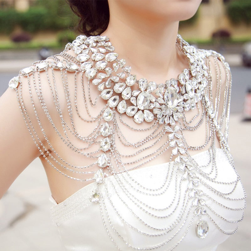 Vintage Bridal Shoulder Strap Luxury Wedding Jewelry Long Crystal Necklace Chains Jewellery Chain Accessories For Women