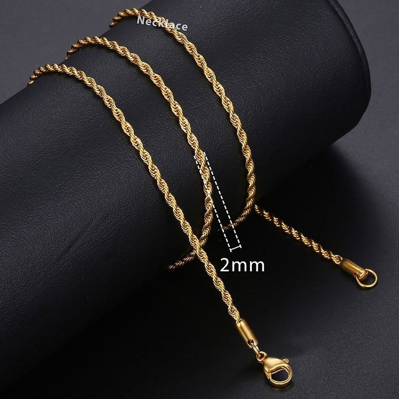 Necklace In Gold For Men And Women Male Collar with Figaro Rope Cuban Link Chain Necklace Fashion Gift Jewelry 18-24