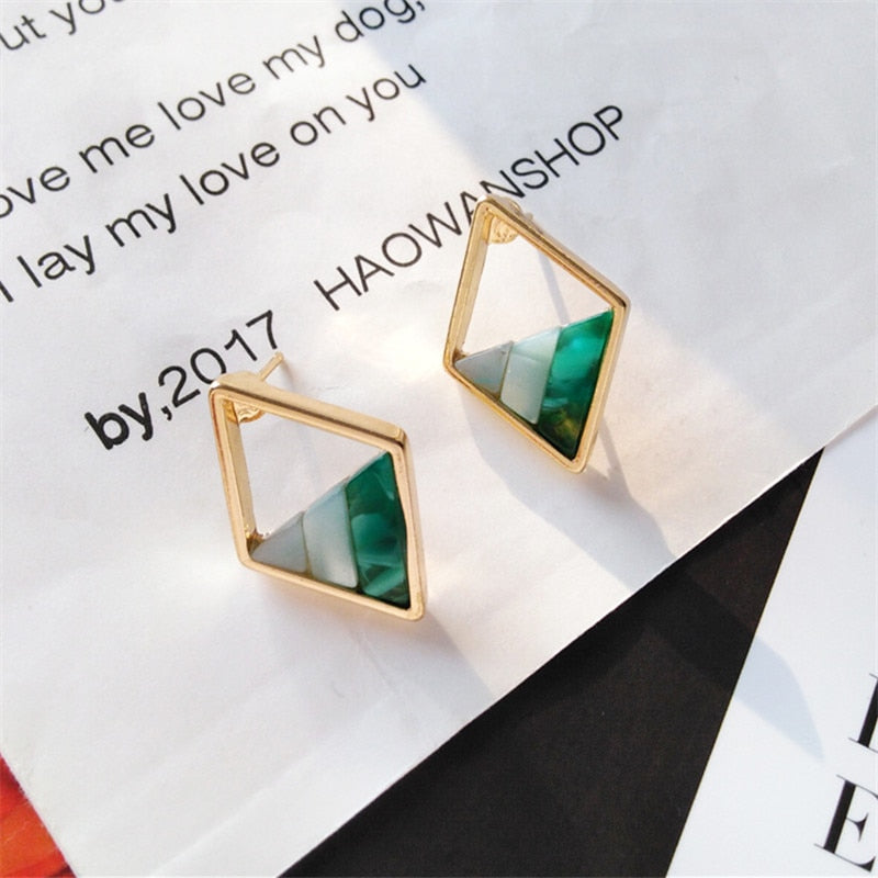 Contracted lozenge color contrast color earrings female fashion lady geometric hollow out the triangle stud earrings earrings