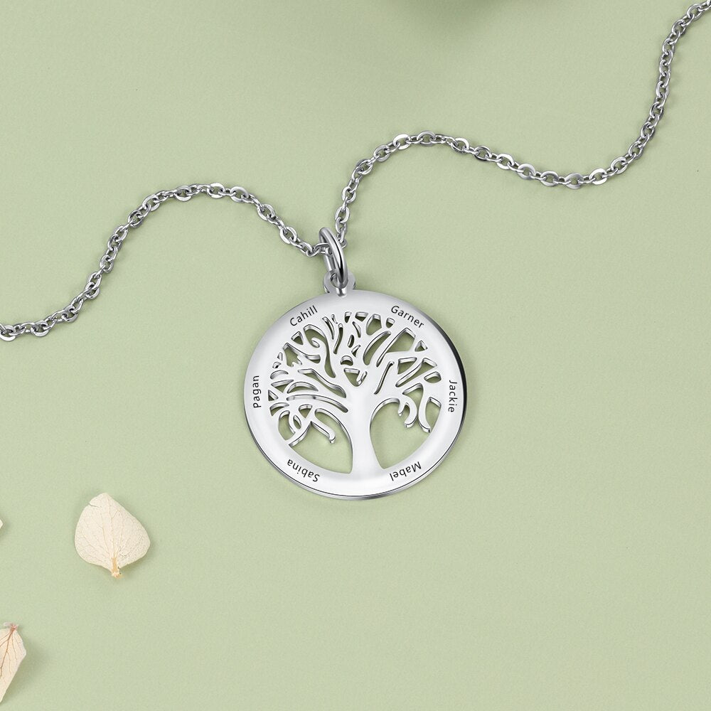 Tree Of Life Personalized Gift Engrave Name Necklace Stainless Steel Necklaces &amp; Pendants for Mom Jewelry (JewelOra NE103172)