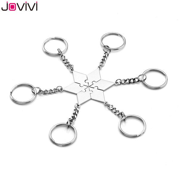 Jovivi Stainless Steel 5/6 Piece Key Ring Best Friends BFF Keychains Friendship Puzzle Piece Charm Gift Key Chain Jewelry.